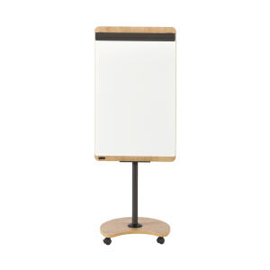 Mobiler Flipchart, Transformer, Rundfuß, Holzoptik, Tafelfläche 68 x 97 cm, kunstsoffbeschichtet, weiß