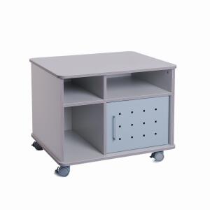 Druckerwagen, 4 Fächer, Tür, mobil, feststellbare Rollen, grau