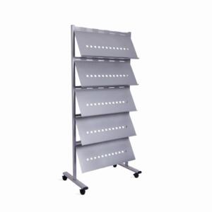 Prospektständer, mobil, 5 Böden, 3x DIN A4 pro Boden, Maße (B x H x T) 770 x 1850 x 490 mm, grau