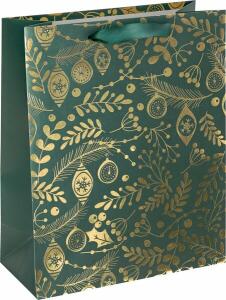 Geschenktasche Large, Golden ornaments on green, matte Oberfläche, mit Folienveredelung, Maße: 260 x 320 x 120 mm
