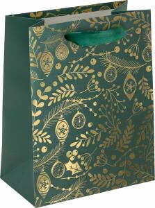 Geschenktasche Small, Golden ornaments on green, matte Oberfläche, mit Folienveredelung, Maße: 180 x 230 x 100 mm