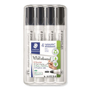 Whiteboardmarker Lumocolor, Strichstärke: 2 mm, Rundspitze, nachfüllbar, 4er Set, schwarz