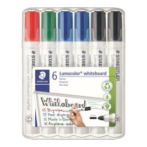 Whiteboardmarker-Set, Strichstärke: 2 mm, Rundspitze, 6er Etui sortiert (2x schwarz, 2x blau, rot, grün)
