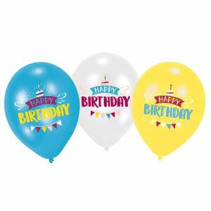 amscan Luftballons Geburtstag blau weiß gelb Ø27,5cm 6 Stück