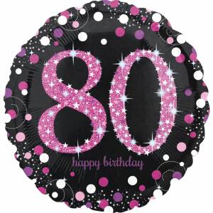 amscan Folienballon Sparkling 80 pink/schwarz Ø43cm