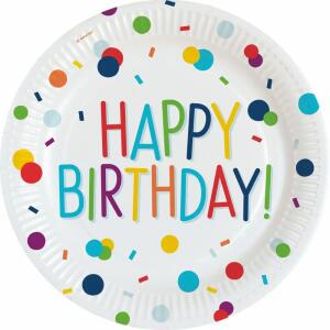 amscan Pappteller Confetti Happy Birthday Ø23cm 8 Stück