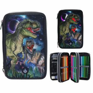 DEPESCHE DINO World Federtasche LED GALAXY T-Rex 3-Fach gefüllt dunkelblau