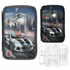 DEPESCHE MONSTER CARS Federtasche LED Polizeiauto 3-Fach gefüllt schwarz