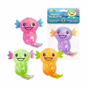 Knautschfigur Squeezy Glitzer Axolotl grün/pink/lila/orange 4fach sortiert