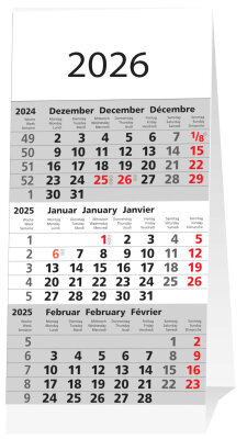 2026 ADINA Kleiner Dreimonatskalender ws mit Tagesschieber 3-Monatskalender Aufstellkalender für den Schreibtisch