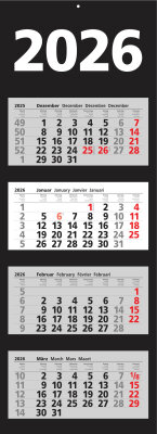 2026 ADINA Viermonatskalender schwarz 92x33cm mit Tagesanzeiger in Blockform