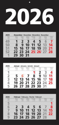 2026 ADINA Dreimonatskalender schwarz 70x33cm mit Tagesanzeiger in Blockform