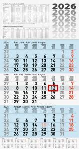 2026 Brunnen 3-Monatskalender blau 300×560 mm