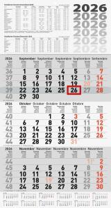 2026 Brunnen 3-Monatskalender grau 300×560 mm