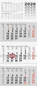 2026 Brunnen 3-Monatskalender grau 320×740 mm