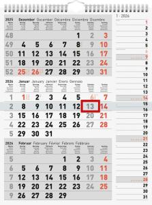 2026 Rido 3-Monatskalender grau 300×390 mm