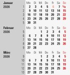 2026 Rido 3-Monats-Tischkalender 90×120 mm rot/sw