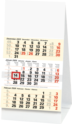 2026 Glocken Dreimonats-Tischkalender 9,7x19cm