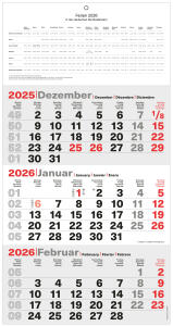 2026 ADINA Dreimonatskalender B4 mit Schulferien 48,5x23,5cm
