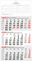 2026 ADINA Dreimonatskalender B4 mit Schulferien 48,5x23,5cm