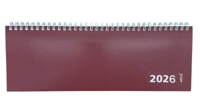 2026 ADINA Tischquerkalender 1W/1S weinrot Kartondeckel Schreibtischkalender Tischkalender 30x10cm