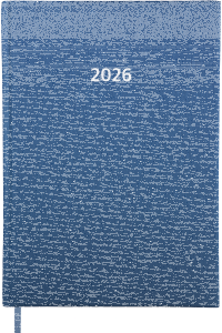 2026 ADINA Buchkalender A4 blau-metallic 1 Tag auf 1 Seite auch sonntags Balacron-Einband dickes 80g Papier