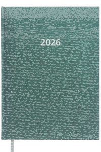 2026 ADINA Buchkalender A4 grün-metallic 1 Tag auf 1 Seite auch sonntags Balacron-Einband dickes 80g Papier