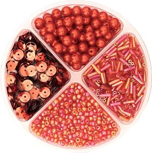 Perlen- und Pailletten-Mix Höhe: 1 cm Ø 9 cm Kunststoff rot