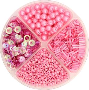 Perlen- und Pailletten-Mix Höhe: 1 cm Ø 9 cm Kunststoff pink