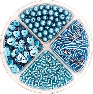 Perlen- und Pailletten-Mix Höhe: 1 cm Ø 9 cm Kunststoff türkis