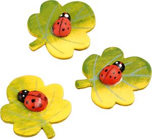 Dekostreu Blumen Ahorn Blatt mit Marienkäfer 35 cm Holz grün gelb