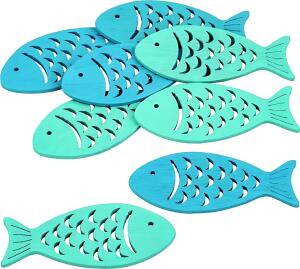 KNORR PRANDELL Dekostreu Maritim Fische 5 cm Holz hellblau blau