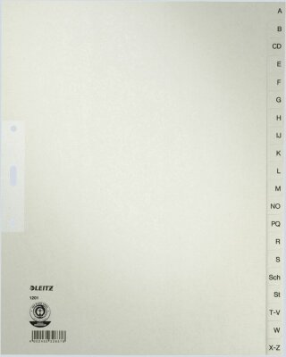 LEITZ 1201 Register A Z Papier A4 Überbreite 20Blatt grau