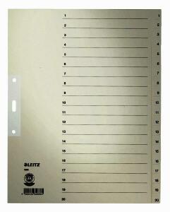 LEITZ 1234 Zahlenregister 120 Papier A4 Überbreite 20Blatt grau