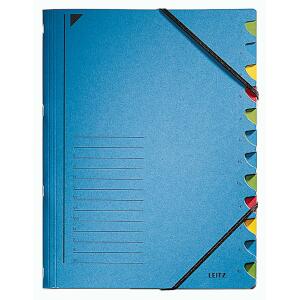 LEITZ 3912 Ordnungsmappe 12 Fächer A4 PendarecKarton (RC) 430 g/qm blau