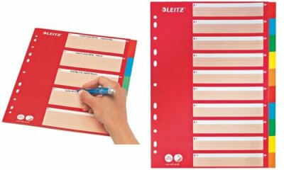 LEITZ Register A4 blanko bunt 10tlg. 10Blatt farbiger Karton 160g rotes Deck