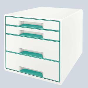LEITZ Schubladenbox WOW CUBE eisblau metallic 52132051 4 Schubladen