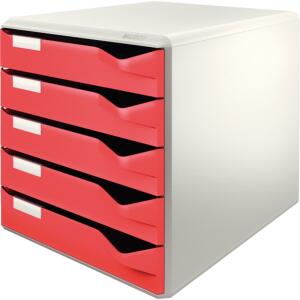 LEITZ 5280 Schubladenset PostSet A4/C4 5 halboffene Schubladen lichtgrau/rot