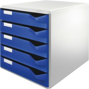 LEITZ 5280 Schubladenset PostSet A4/C4 5 halboffene Schubladen lichtgrau/blau