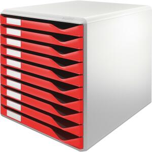 LEITZ 5281 Schubladenset FormularSet A4/C4 10 geschlossene Schubladen lichtgrau/rot