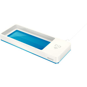 LEITZ Federschale WOW weiß/blau metallic mit integriertem QI Induktionsladegerät.