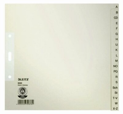 LEITZ 6095 Register A Z für Hängeordner Papier A4 halbe Höhe 20Blatt grau