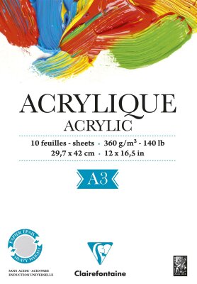 Clairefontaine Acrylmalblock A3 360g kopfgel. 10Bl