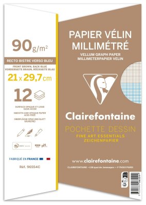 Clairefontaine Milimeterpapier A4 weiss 90g 12Bl
