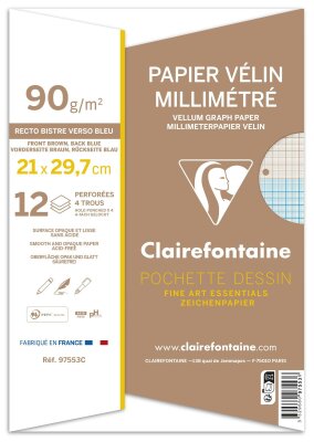 Clairefontaine Milimeterpap. A4 gelocht w 90g 12Bl