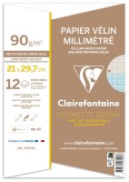 Clairefontaine Milimeterpap. A4 gelocht w 90g 12Bl