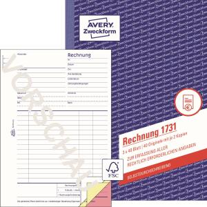 Zweckform 1731 Rechnung, DIN A5, selbstdurchschreibend, 3 x 40 Blatt, weiß, gelb, rosa