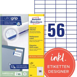 Zweckform 3668 Universal-Etiketten ultragrip - 52,5 x 21,2 mm, weiß, 5.600 Etiketten, permanent