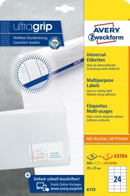 Zweckform 6173 Universal-Etiketten ultragrip - 70 x 37 mm, weiß, 720 Etiketten, permanent