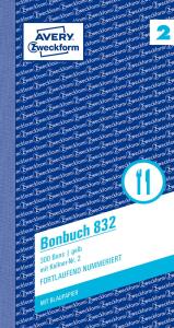 Zweckform 832 Bonbuch, Kompaktblock, mit Kellner-Nr., 2 x 50 Blatt, gelb